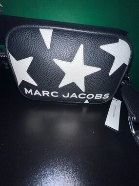 Marc Jacobs Black Leather Star Camera Crossbody with White Stars